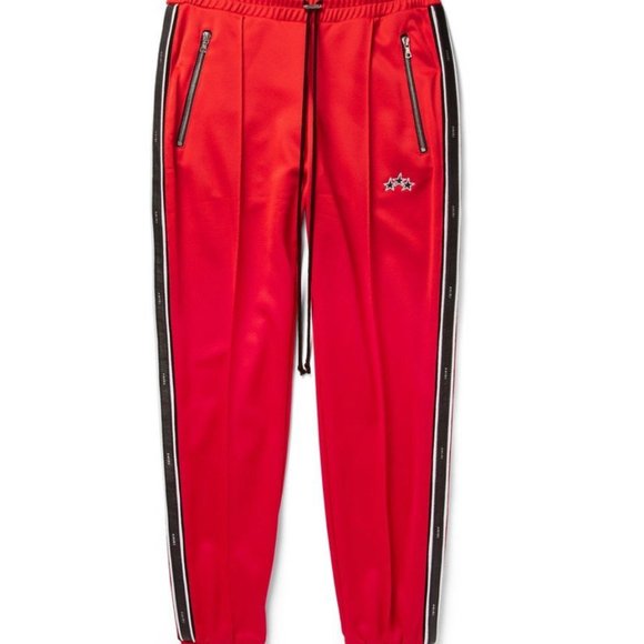 AMIRI Slim-Fit Tapered Leather-Trimmed Tech-Jersey Sweatpants - Red Size Medium - Picture 4 of 10